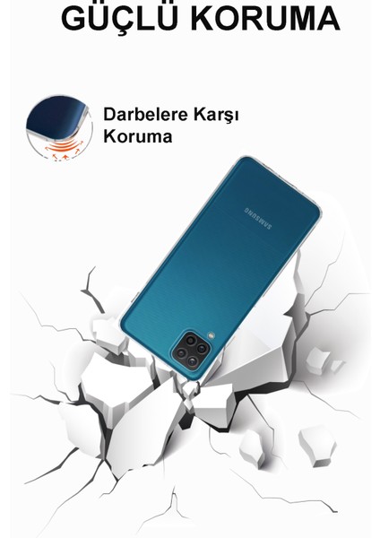CaseWorld Samsung Galaxy M12 Kapak Kamera Korumalı Tıpalı Şeffaf Silikon Kılıf