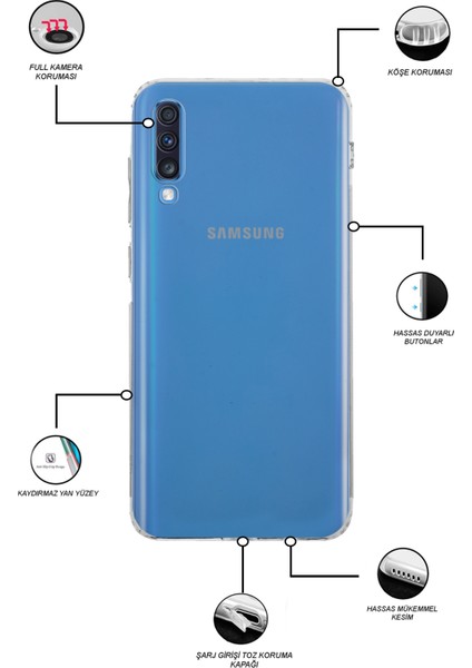 Samsung Galaxy A70S ile Uyumlu Kapak Kamera Korumalı Tıpalı Şeffaf Silikon ile Uyumlu Kılıf