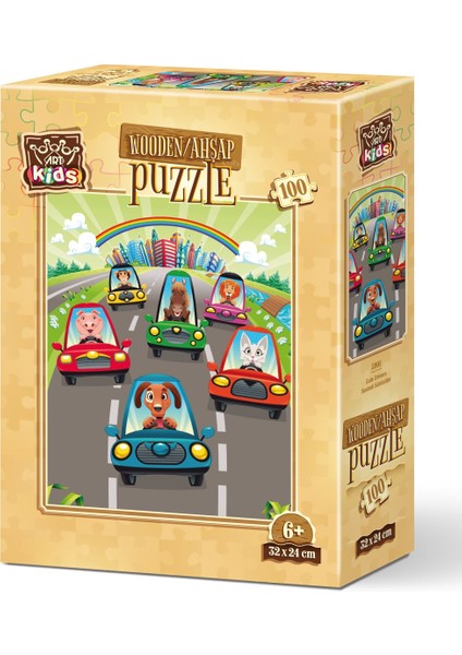 Sevimli Sürücüler 100 Parça Ahşap Puzzle Art Kids