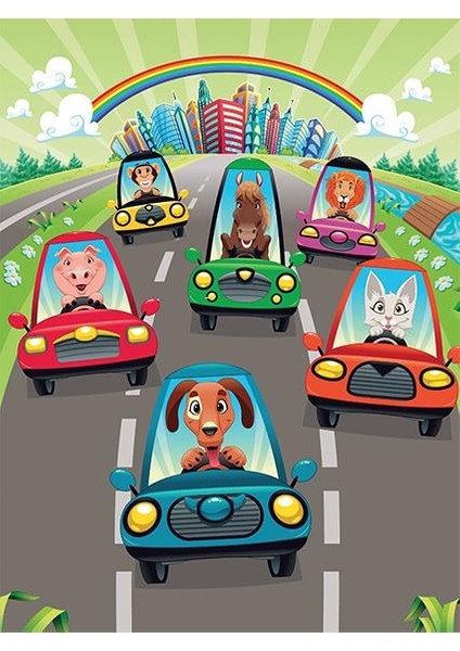 Sevimli Sürücüler 100 Parça Ahşap Puzzle Art Kids
