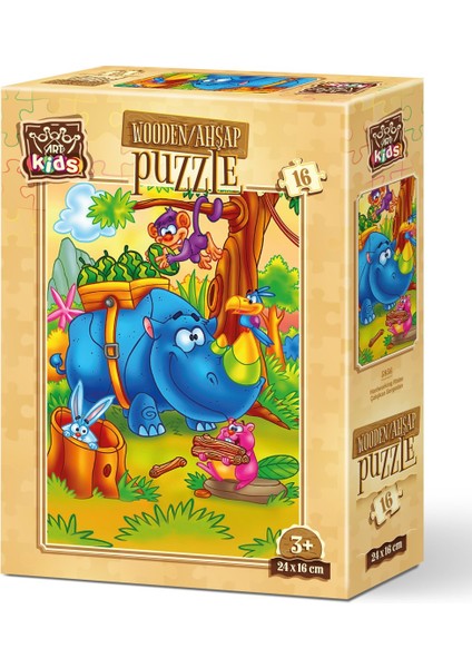 Çalışkan Gergedan 16 Parça Ahşap Puzzle Art Kids