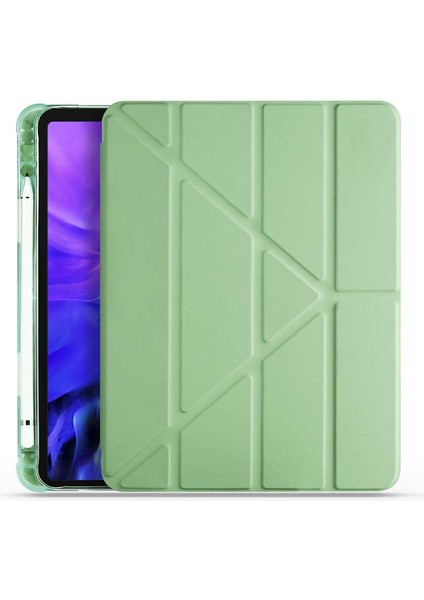 Case 4U Apple iPad Air 10.9 2022 (5.Nesil) Tri Folding Kalem Bölmeli Standlı Kılıf Açık Yeşil