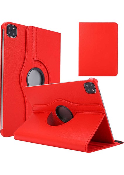 Case 4U Apple iPad Air 10.9 2022 (5.Nesil) Uyku Modlu 360 Derece Dönebilen Standlı Tablet Kılıfı Kırmızı