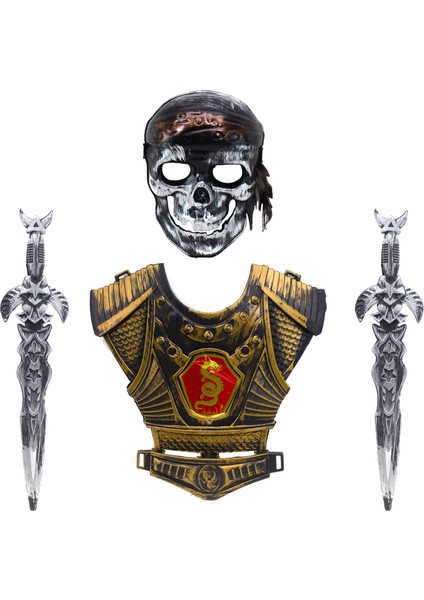 Oyuncak Süper Korsan Set Kılıc Zırh Korsan Maske Dörtlü Set