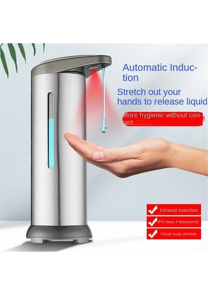 300ML Paslanmaz Çelik Sabun Dağıtıcı, Temassız Akıllı Otomatik Sıçrama Geçirmez Su Geçirmez El Dezenfektan Dağıtıcı(Yurt Dışından)