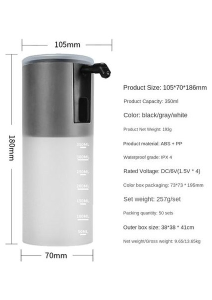 350ML Plastik Sabun Dağıtıcı, Kızılötesi Algılama Temassız Sıçrama Geçirmez Su Geçirmez El Dezenfektan Dağıtıcı(Yurt Dışından) fiyatları