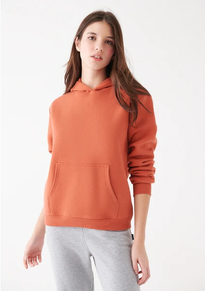 Kapüşonlu Turuncu Basic Sweatshirt 167299-70233