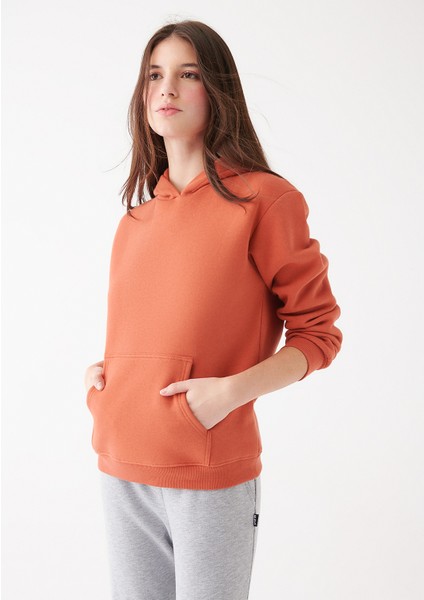 Kapüşonlu Turuncu Basic Sweatshirt 167299-70233