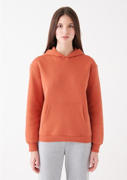 Kapüşonlu Turuncu Basic Sweatshirt 167299-70233