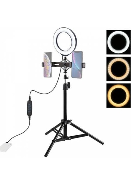 110CM Çift Telefon Tutucu LED Işıklı Youtober Standı,canlı Yayın Selfie Tiktok Makeup Standı.