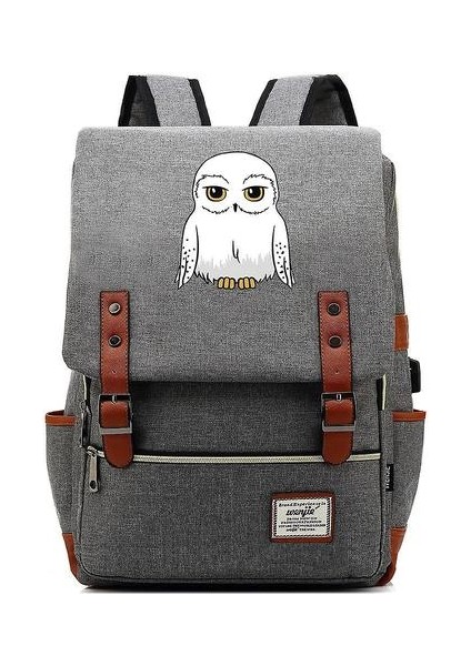 Harry Potter Baykuş Gençler Schoolbag USB Eğlence Sırt Çantası (Gri)(Yurt Dışından)
