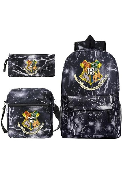 3 Adet / Takım Harry Potter Satchel Anime Baskılı Okul Çantası Sırt Çantası ile Kalem Çantası Messenger Çanta(Yurt Dışından)