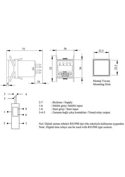 RZ1D1S-2 Zaman Rölesi Digital 24 Vdc Startlı