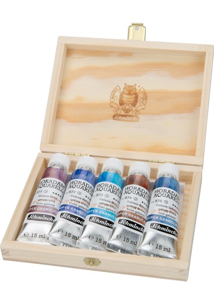 : Horadam Super Granulation Sulu Boya Seti : 5 Renk x 15 ml Tüp (Galaxy) (Ahşap Kutu)