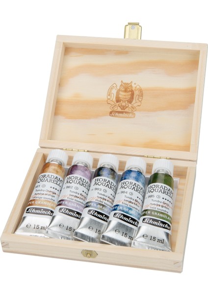: Horadam Super Granulation Sulu Boya Seti : 5 Renk x 15 ml Tüp (Tundra) (Ahşap Kutu)