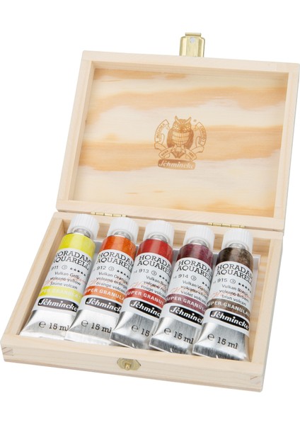 : Horadam Super Granulation Sulu Boya Seti : 5 Renk x 15 ml Tüp (Shire) (Ahşap Kutu)