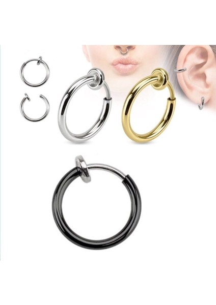 The Collection Unisex Gold Cerrahi Çelik Deliksiz Fake Piercing Tragus Helix Küpe