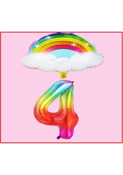 Bulutlu Gökkuşağı Temalı 4 Yaş Doğum Günü Parti Seti