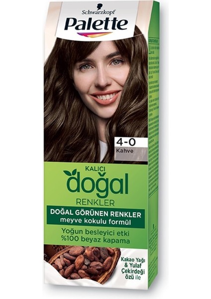 Kalıcı Doğal Renkler Saç Boyası 4-0 Kahve