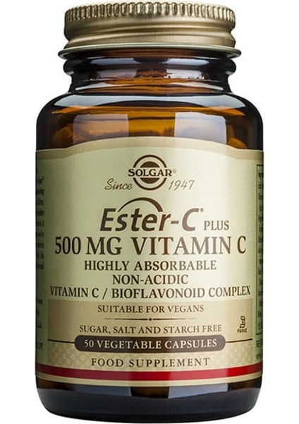 Ester-C Plus 500 Mg Vitamin C Takviye Edici Gıda 50 Bitkisel Kapsül(Miad:11/2023)