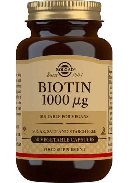 Biotin 1000 Mg Takviye Edici Gıda 50 Bitkisel Kapsül(Miad:07/2024)