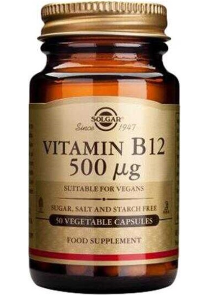 Vitamin B12 500mg Takviye Edici Gıda 50 Bitkisel Kapsül(Miad:08/2024)