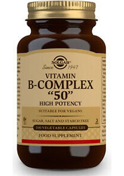 Vitamin B-Kompleks '50'Takviye Edici Gıda 100 Bitkisel Kapsül(Miad:08/2024)