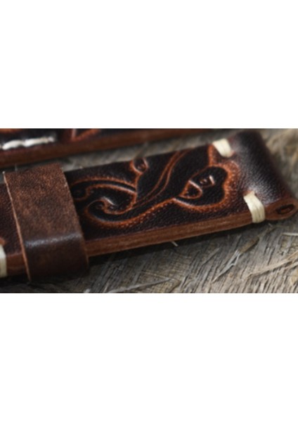 Oyma Izle Kayışı Watch Band El Yapımı Dikişli Kabartmalı Watch Band Paslanmaz Çelik Fırça Toka | Izle Bantları (Yurt Dışından) modelleri