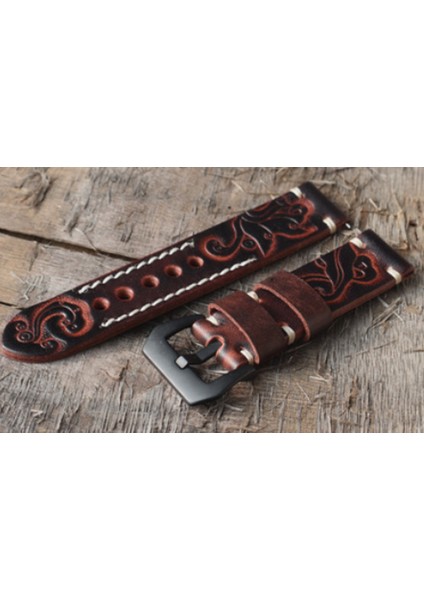 Oyma Izle Kayışı Watch Band El Yapımı Dikişli Kabartmalı Watch Band Paslanmaz Çelik Fırça Toka | Izle Bantları (Yurt Dışından) fırsatları