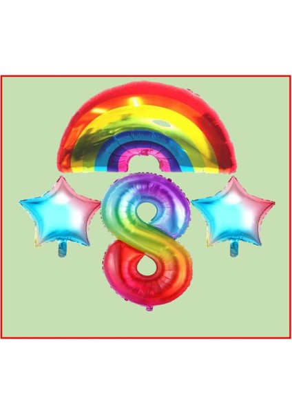 Gökkuşağı Yıldız Temalı 8 Yaş Doğum Günü Parti Seti