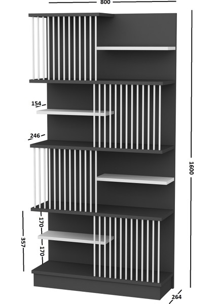 Evdekimoda Arya Kitaplık (Antrasit-Beyaz)