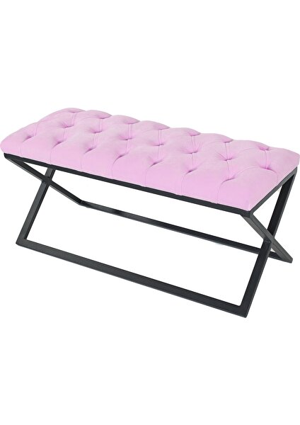 Gazzini Furniture Varcera Siyah Puf Çapraz Metal Ayaklı, Kapitoneli Chester Model Bench