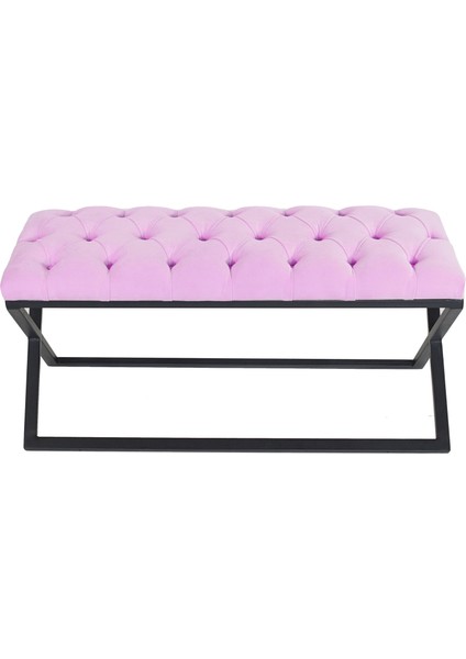 Gazzini Furniture Varcera Siyah Puf Çapraz Metal Ayaklı, Kapitoneli Chester Model Bench