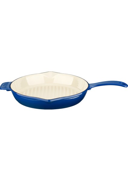 Döküm Yuvarlak Izgara Tava, Metal Saplı, Çap(Ø)28 Cm, Iç Krem, Mavi