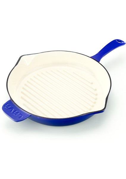 Döküm Yuvarlak Izgara Tava, Metal Saplı, Çap(Ø)28 Cm, Iç Krem, Mavi modelleri