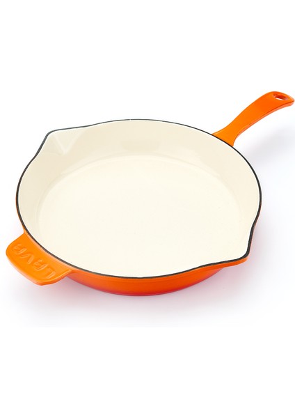 Döküm Yuvarlak Kızartma Tavası, Metal Saplı Çap(Ø) 28 Cm, Iç Krem, Turuncu modelleri