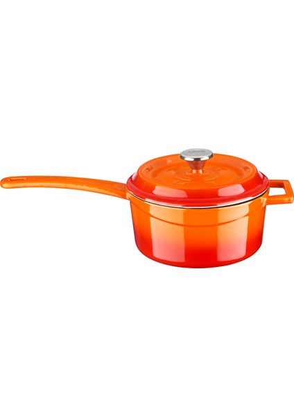 Döküm Yuvarlak Sos Tenceresi Metal Saplı Çap(Ø16 Cm, Iç Krem, Turuncu