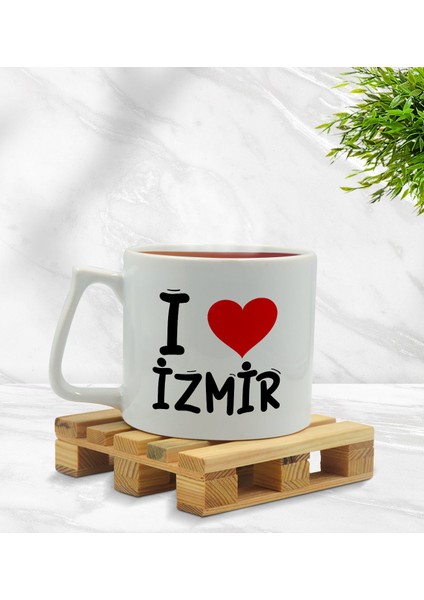 Gift I Love Izmir Tasarımlı Middle Beyaz Kupa Bardak