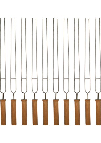 Çatal Uçlu Ahşap Saplı Barbekü Şişi (62 Cm) - 10 Adet