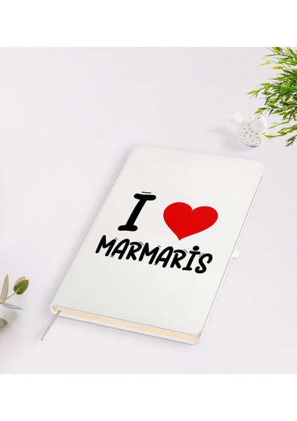 Gift I Love Marmaris Tasarımlı Beyaz Defter - Model 1