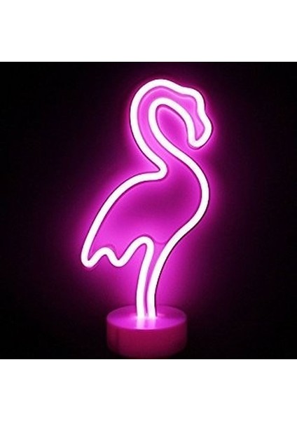 Neon Işıklı Flamingo Masa Gece Lambası Usb+Pil