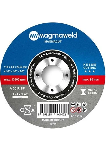 Magmacut Kesme Taşı Düz 115X3.0X22MM-813M111531-NK (50 Adet)