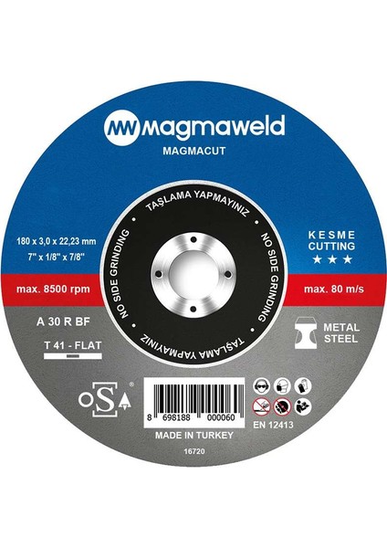 Magmacut Kesme Taşı Düz 180X3.0X22MM-813M118031-NK (25 Adet)