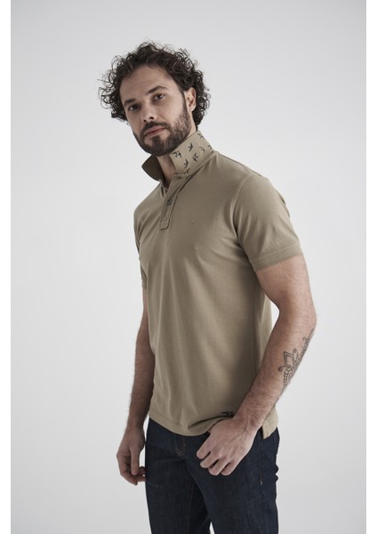 Erkek Baskılı Polo Yaka T-Shirt HAKİ TS22Y22116_D49