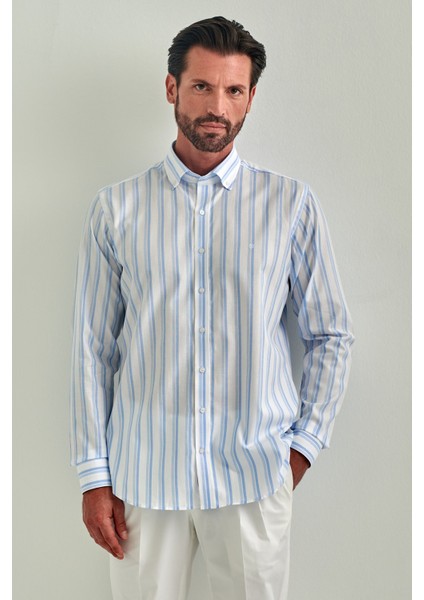 Erkek Mavi Regular Fit Klasik Pamuk Uzun Kol Gömlek GM22Y221021_C35