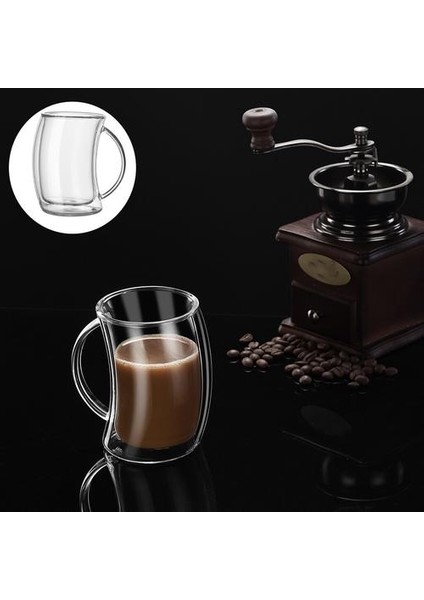 Isıya Dayanıklı Yüksek Borosilikat Cam Su Bardağı, Kolu ile Çift Katmanlı Cam Bardak(Yurt Dışından)
