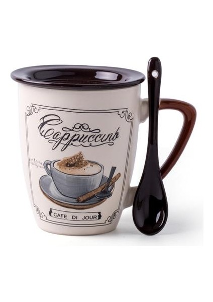Avrupa Tarzı Küçük Lüks Kahve Fincanı Cappuccino Latte Fincan Kapak Kaşığı ile Retro Vintage Seramik Kupa(Yurt Dışından)