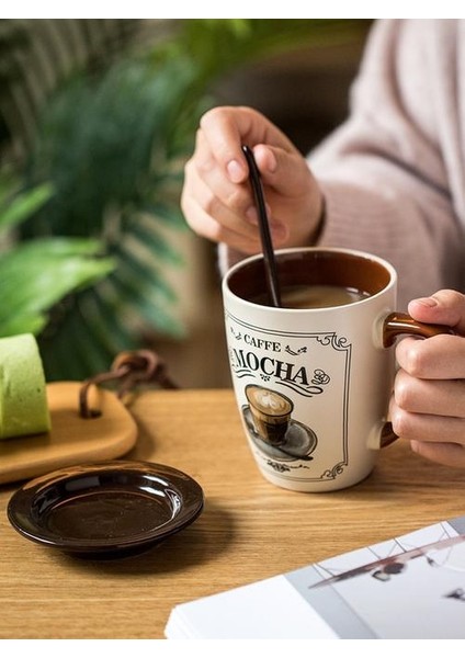 Avrupa Tarzı Küçük Lüks Kahve Fincanı Cappuccino Latte Fincan Kapak Kaşığı ile Retro Vintage Seramik Kupa(Yurt Dışından)