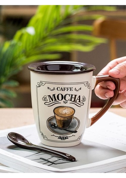 Avrupa Tarzı Küçük Lüks Kahve Fincanı Cappuccino Latte Fincan Kapak Kaşığı ile Retro Vintage Seramik Kupa(Yurt Dışından)