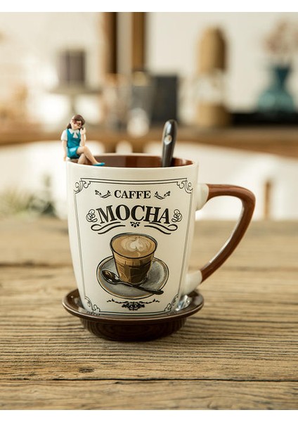 Avrupa Tarzı Küçük Lüks Kahve Fincanı Cappuccino Latte Fincan Kapak Kaşığı ile Retro Vintage Seramik Kupa(Yurt Dışından)